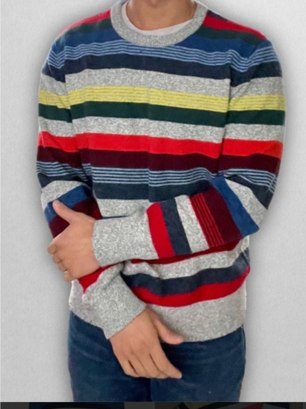 GAP Men’s merino Crewneck Sweater with Multicolor Stripes L
